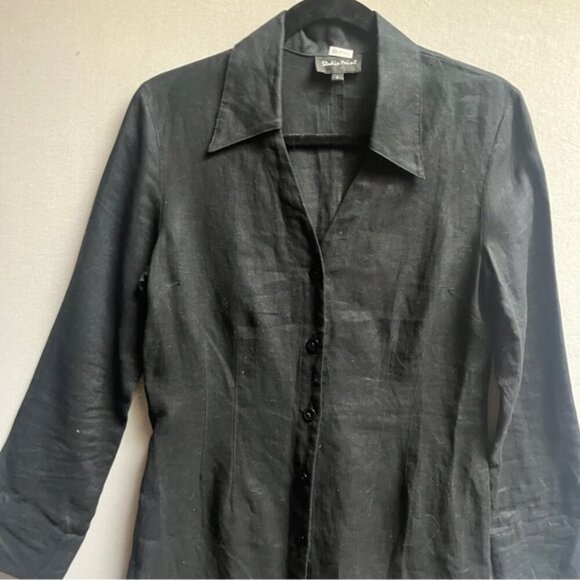Studio Point black linen button up long sleeve shirt dress Sz M - Picture 4 of 10